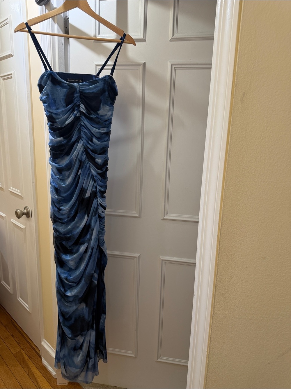 Abercrombie & Fitch Blue Ruched Mesh Slip Dress